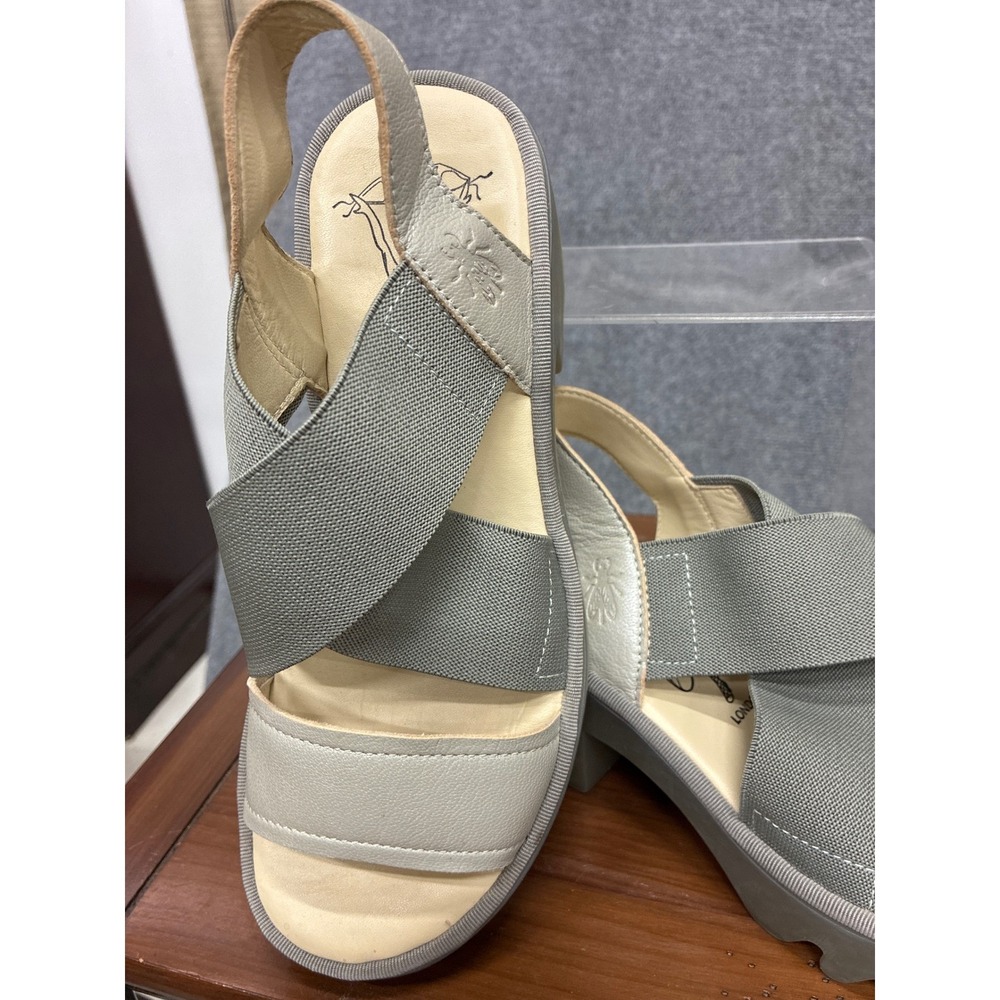 Fly London Grey Leather Elastic Platform Lug Sole Sandals EU 35 Portugal